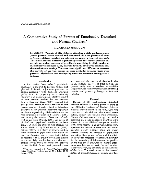 (PDF) A comparative study of parents of emotionally disturbed and ...