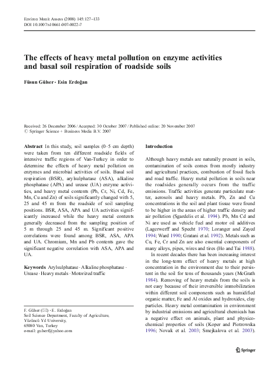 (PDF) The effects of heavy metal pollution on enzyme activities and ...