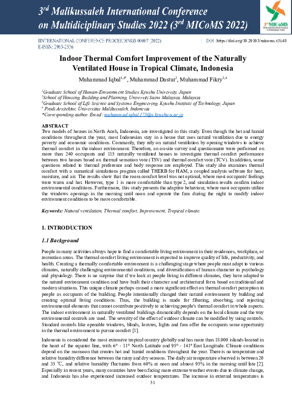 (PDF) Indoor Thermal Comfort Improvement of the Naturally Ventilated ...