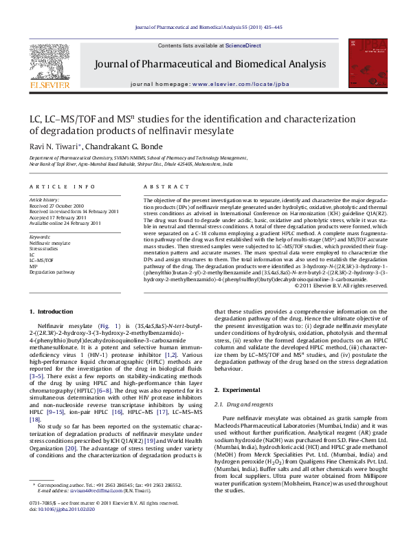 (PDF) LC, LC–MS/TOF and MSn studies for the identification and ...