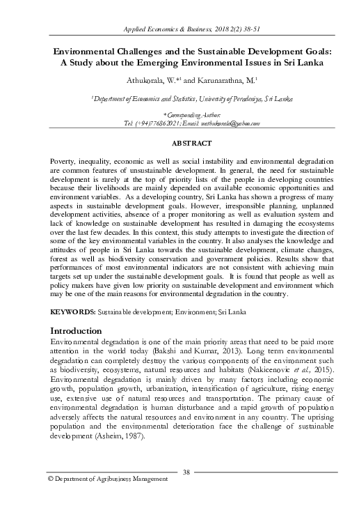 (PDF) Environmental Challenges and the Sustainable Development Goals: A ...