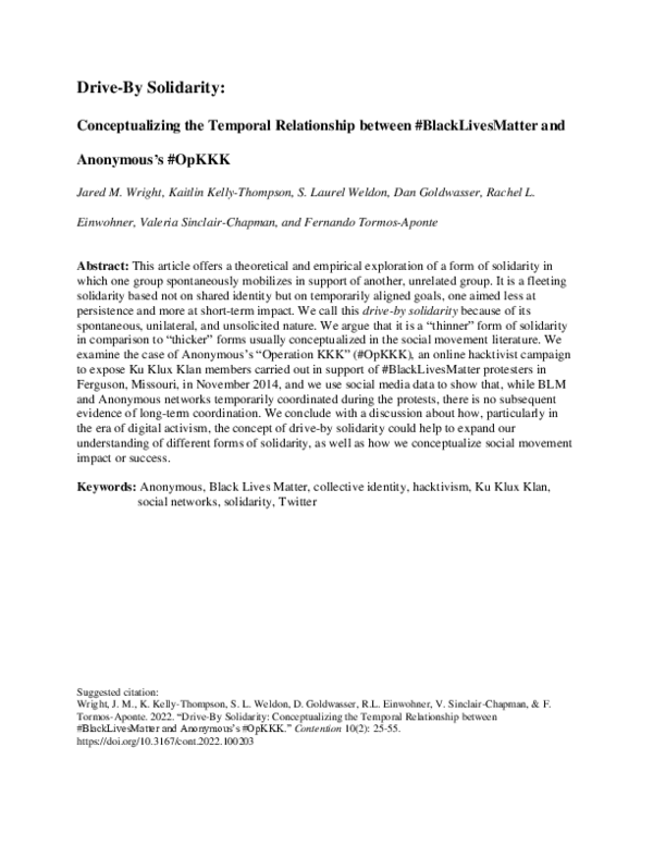 (PDF) Drive-By Solidarity: Conceptualizing the Temporal Relationship ...