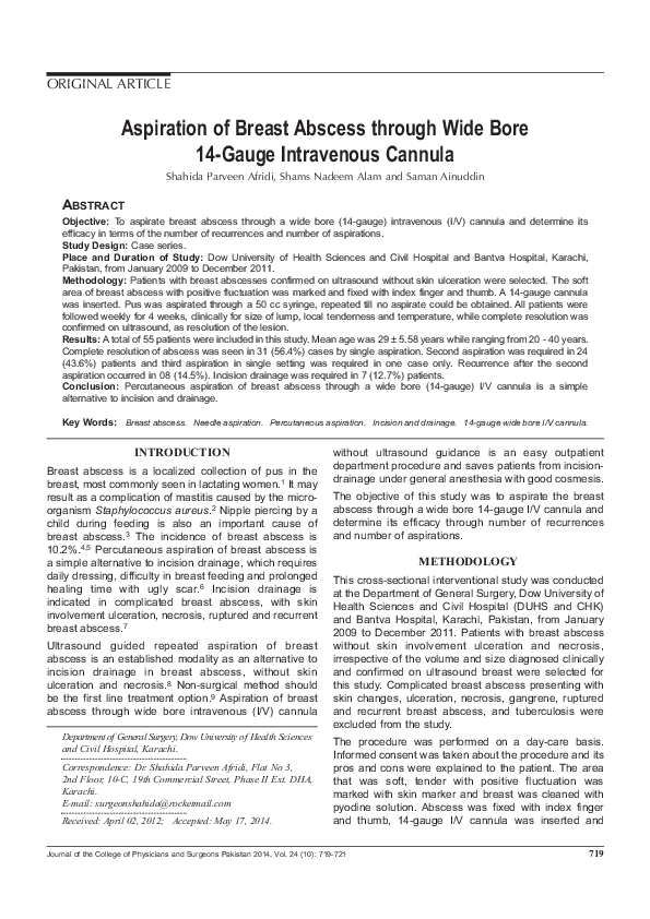 (PDF) Aspiration of breast abscess through wide bore 14-gauge ...