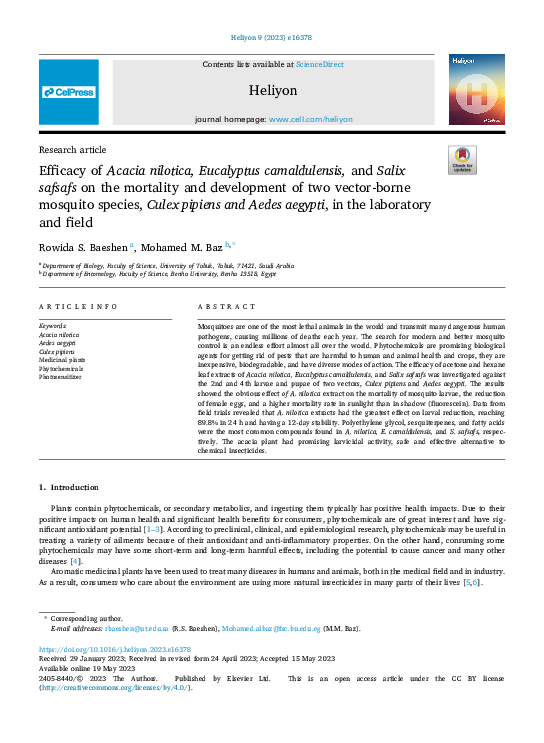 (PDF) Efficacy of Acacia nilotica, Eucalyptus camaldulensis, and Salix ...