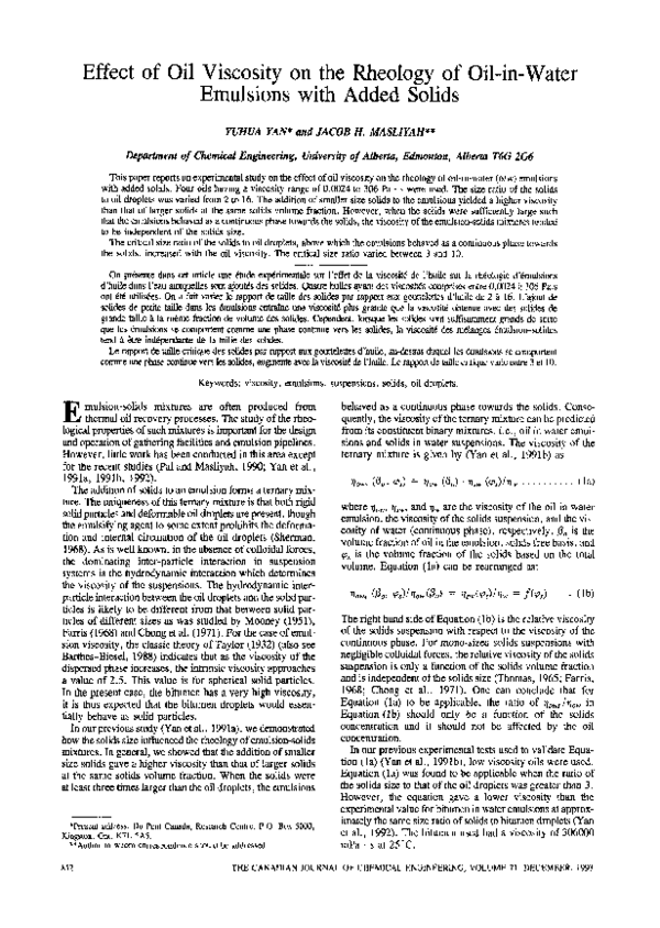 (PDF) Effect of oil viscosity on the rheology of oil-in-water emulsions ...