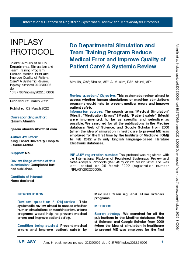 (PDF) Does Departmental Simulation and Team Training Program Reduce ...