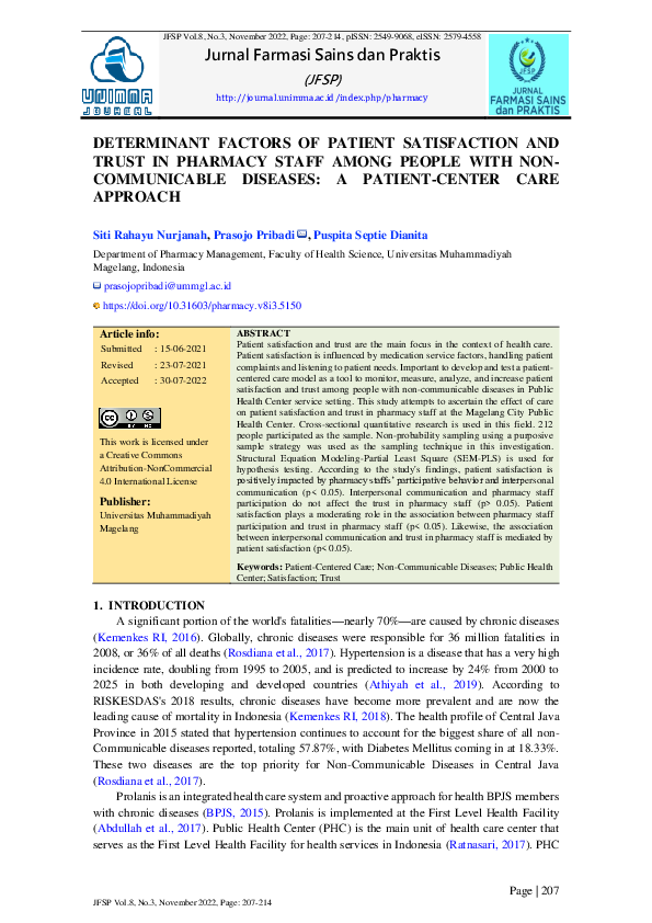(PDF) Determinant Factors of Patient Satisfaction and Trust in Pharmacy ...