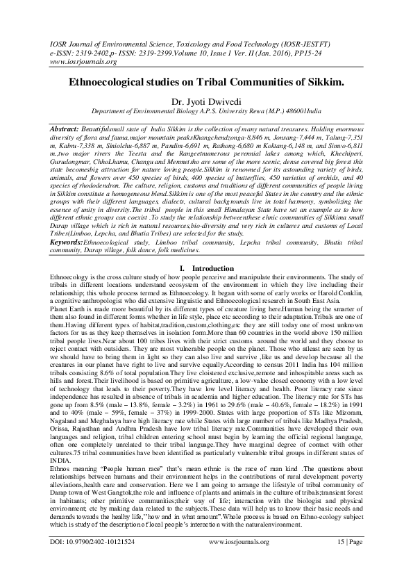 (PDF) Ethnoecological studies on Tribal Communities of Sikkim