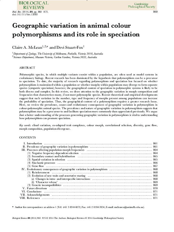 (PDF) Geographic variation in animal colour polymorphisms and its role ...
