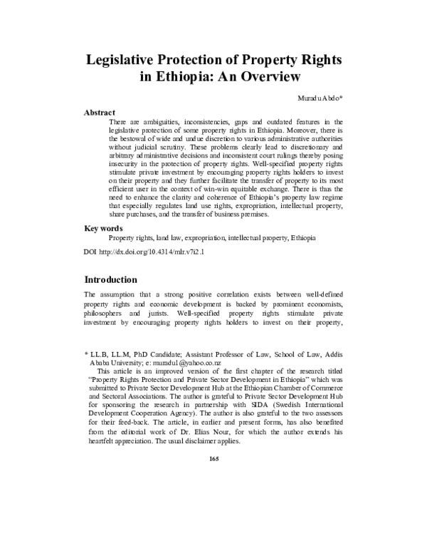 (PDF) Legislative Protection of Property Rights in Ethiopia An