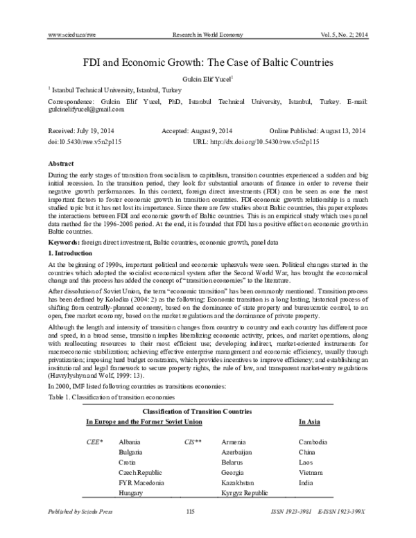 (PDF) FDI and Economic Growth: The Case of Baltic Countries
