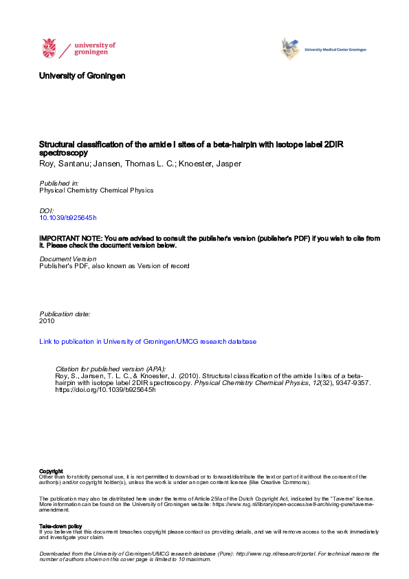 (PDF) Structural classification of the amide I sites of a β-hairpin ...