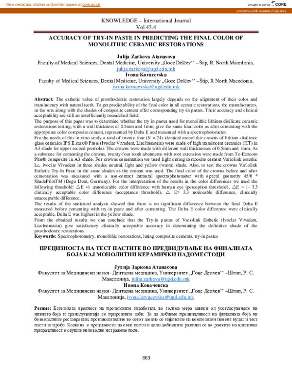 (PDF) Accuracy of Try-In Paste in Predicting the Final Color of ...