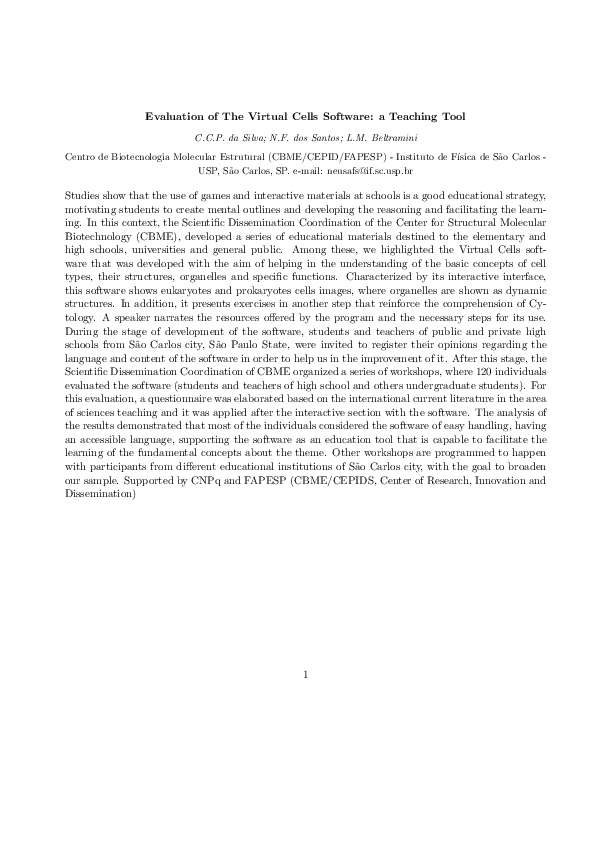 (PDF) Evaluation of The Virtual Cells Software: a Teaching Tool