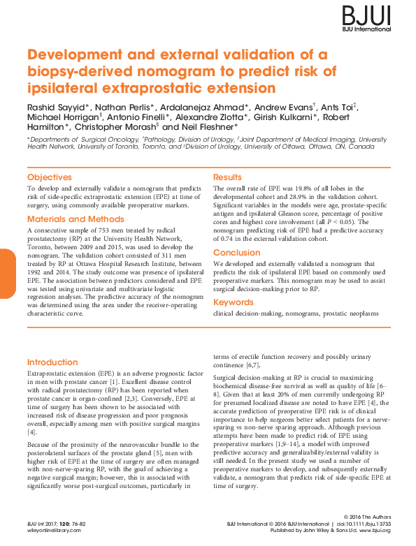 (PDF) Development and external validation of a biopsy-derived nomogram ...