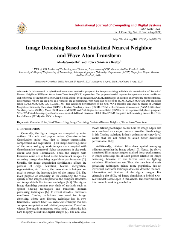 (PDF) Image Denoising Based on Statistical Nearest Neighbor and Wave ...