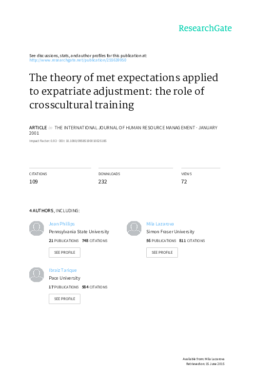 (PDF) The theory of met expectations applied to expatriate adjustment ...