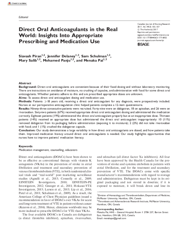 (PDF) Direct Oral Anticoagulants in the Real World: Insights Into ...