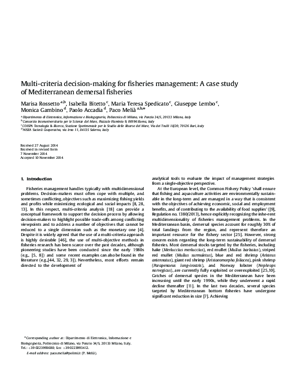 (PDF) Multi-criteria decision-making for fisheries management: A case ...