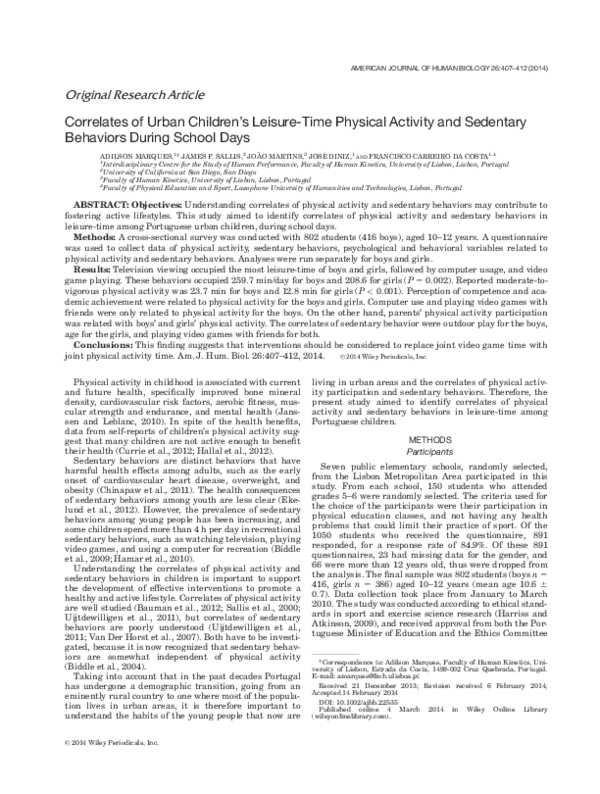 (PDF) Correlates of urban children's leisure-time physical activity and ...