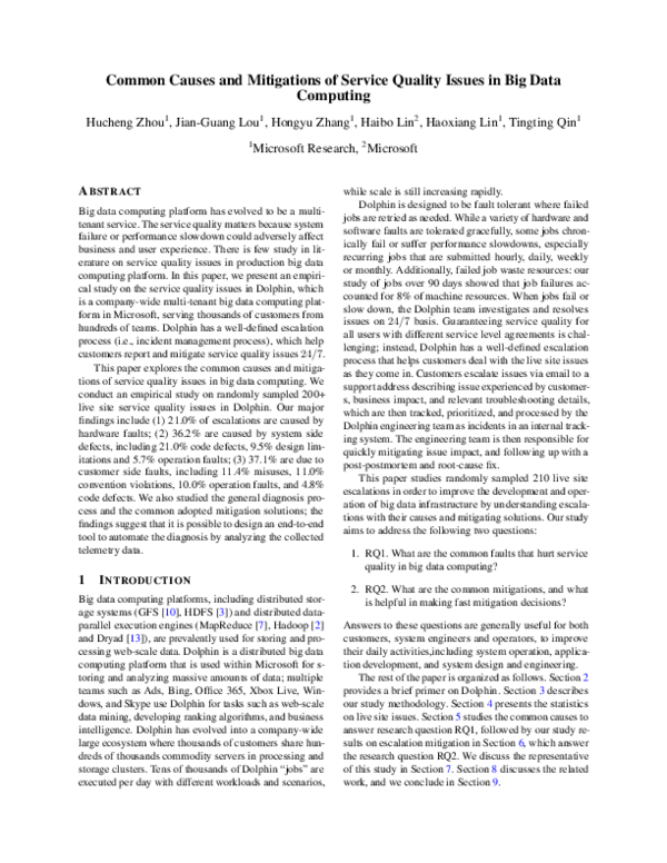 (PDF) Common Causes and Mitigations of Service Quality Issues in Big ...