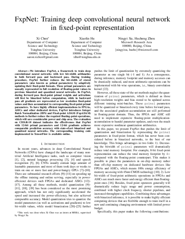 (PDF) FxpNet: Training a deep convolutional neural network in fixed ...