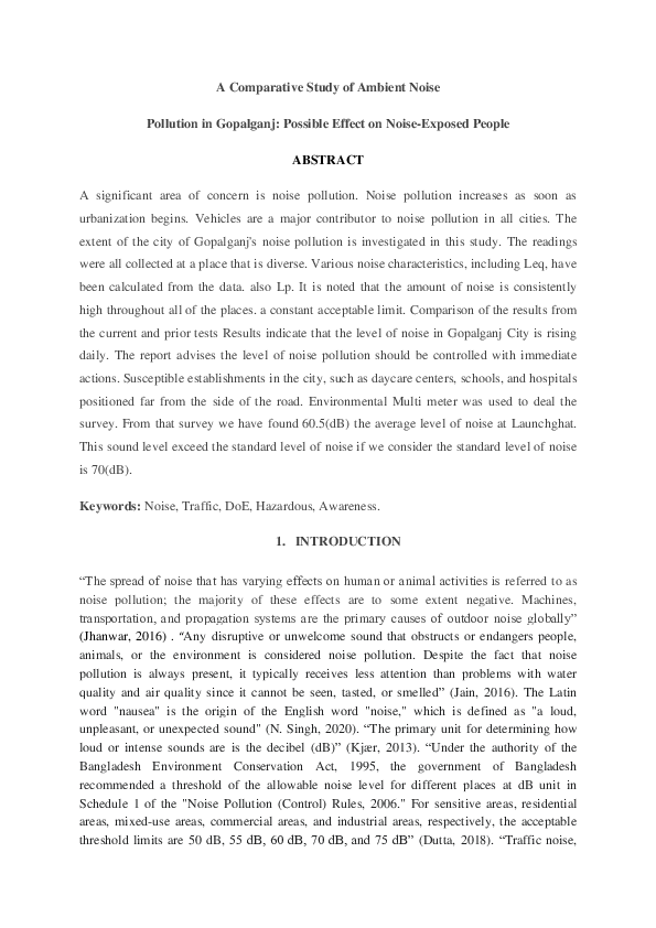 (PDF) A Comparative Study of Ambient Noise Pollution in Gopalganj ...