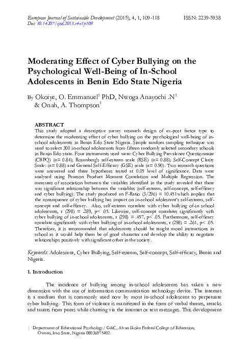 (PDF) Moderating Effect of Cyber Bullying on the Psychological Well ...