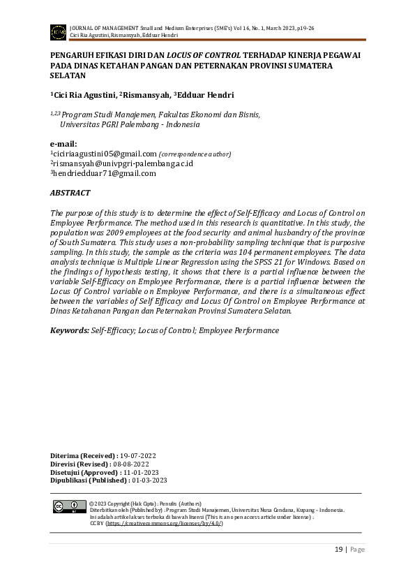 (PDF) Pengaruh Efikasi Diri Dan Locus of Control Terhadap Kinerja ...