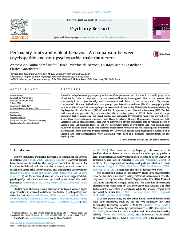 (PDF) Personality traits and violent behavior: A comparison between ...