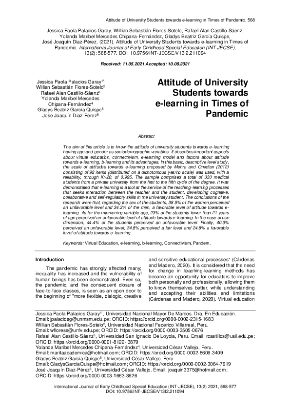 (PDF) Attitude of University Students towards e-learning in Times of ...