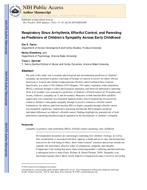 (PDF) Respiratory sinus arrhythmia, effortful control, and parenting as ...