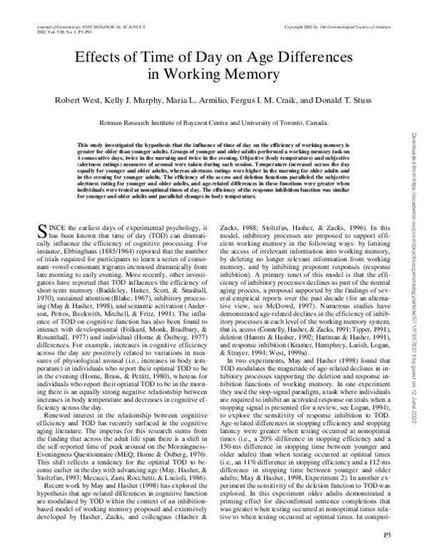 (PDF) Effects of Time of Day on Age Differences in Working Memory