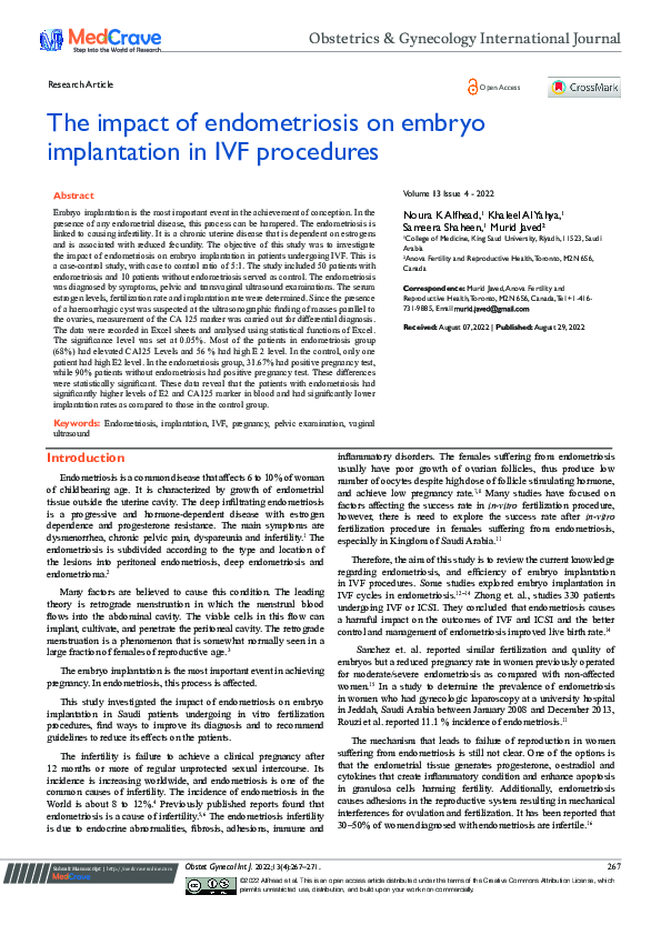 (PDF) The impact of endometriosis on embryo implantation in IVF procedures