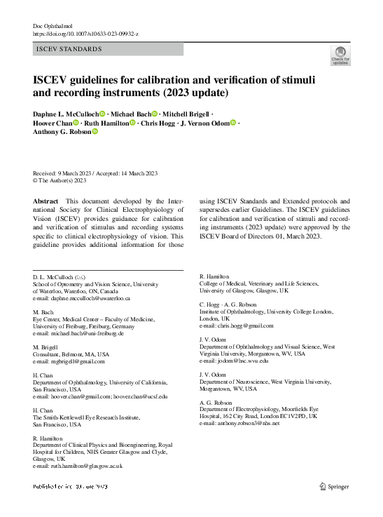 (PDF) ISCEV guidelines for calibration and verification of stimuli and ...