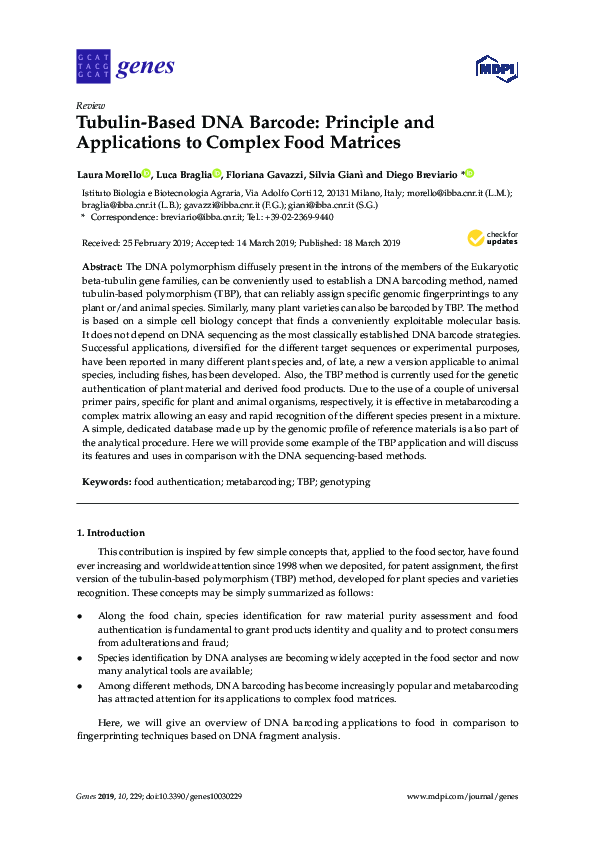 (PDF) Tubulin-Based DNA Barcode: Principle and Applications to Complex ...