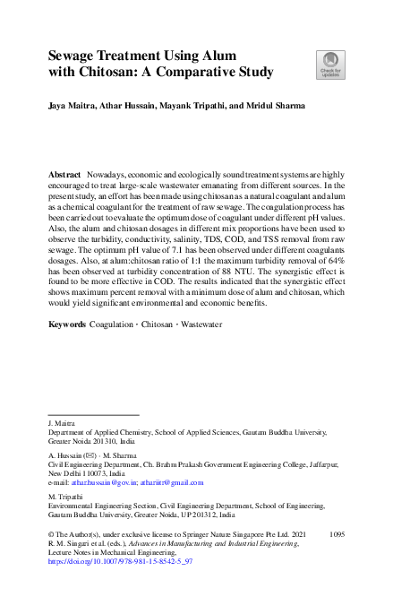 (PDF) Sewage Treatment Using Alum with Chitosan: A Comparative Study