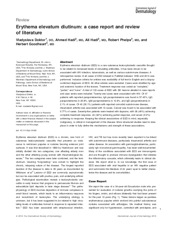 (PDF) Erythema elevatum diutinum: a case report and review of literature