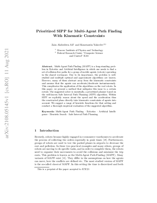 (PDF) Prioritized SIPP for Multi-agent Path Finding with Kinematic ...