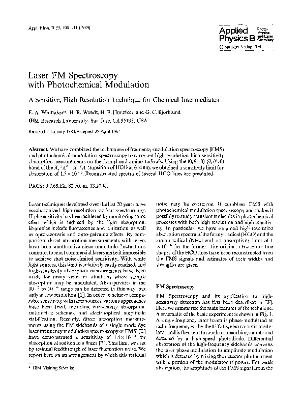 (PDF) Laser FM spectroscopy with photochemical modulation Heinrich