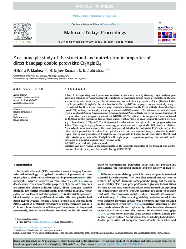 (PDF) First principle study of the structural and optoelectronic ...