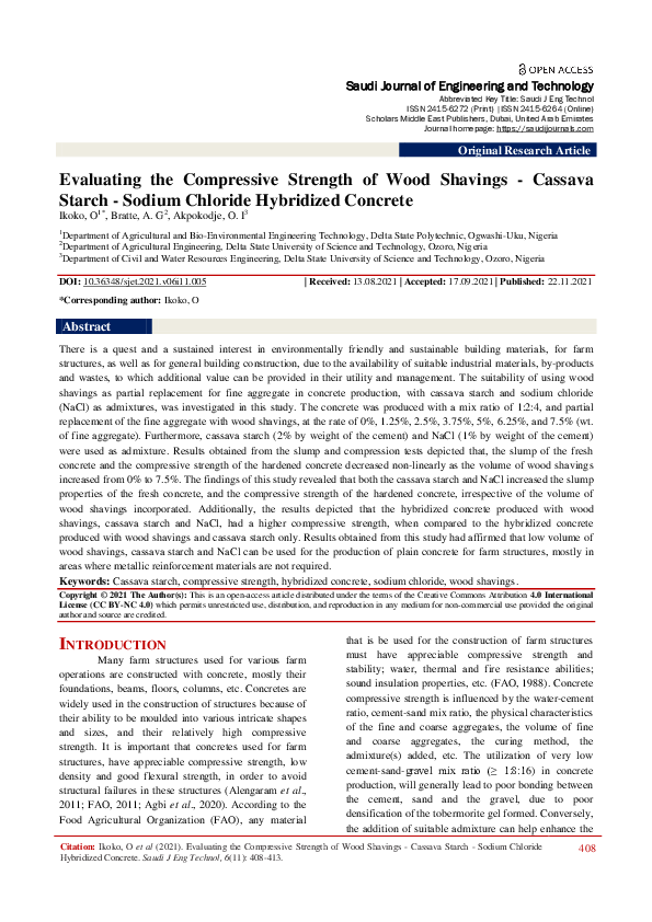 (PDF) Evaluating the Compressive Strength of Wood Shavings -Cassava ...