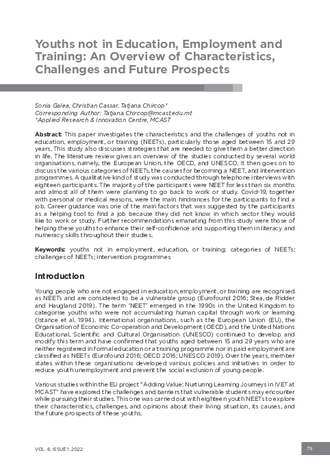 (PDF) Youths not in Education, Employment and Training: An Overview of ...