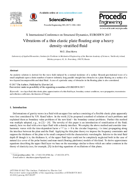 (PDF) Vibrations of a thin elastic plate floating atop a heavy density ...