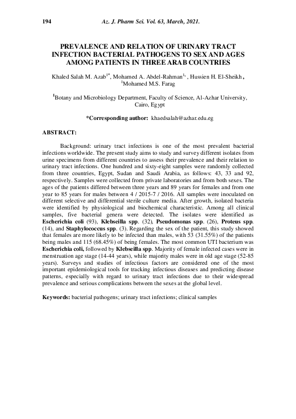 (PDF) Prevalence and Relation of Urinary Tract Infection Bacterial ...