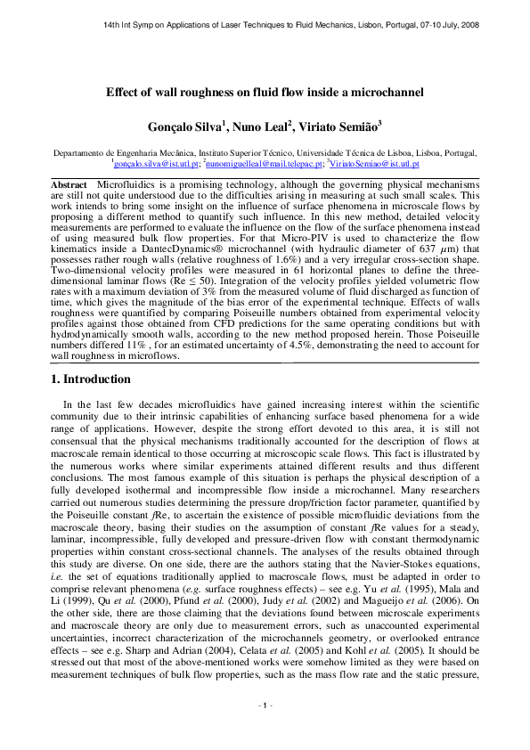 (PDF) Effect of wall roughness on fluid flow inside a microchannel
