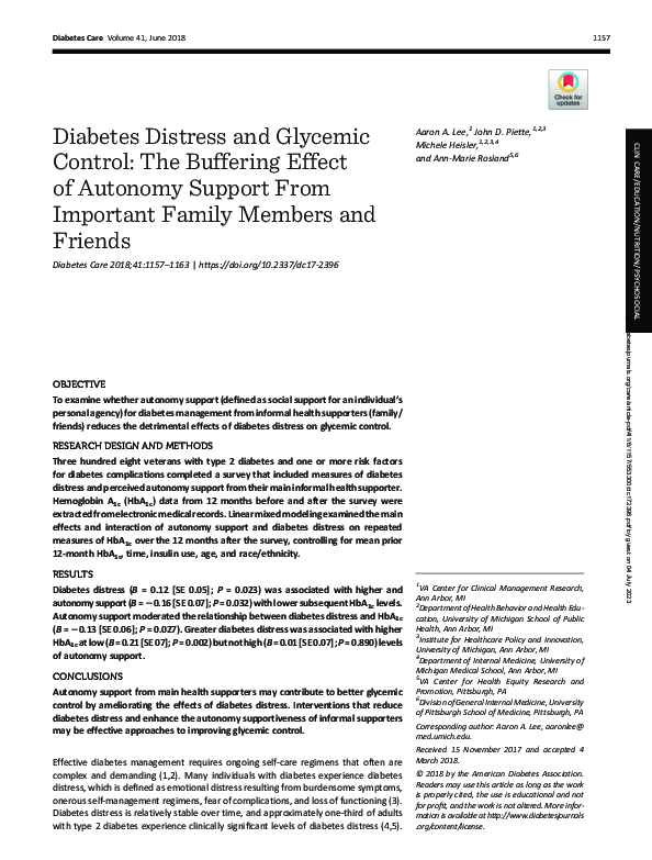 (PDF) Diabetes Distress and Glycemic Control: The Buffering Effect of ...