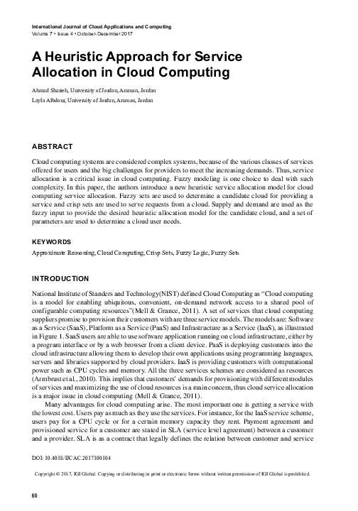 (PDF) A Heuristic Approach for Service Allocation in Cloud Computing