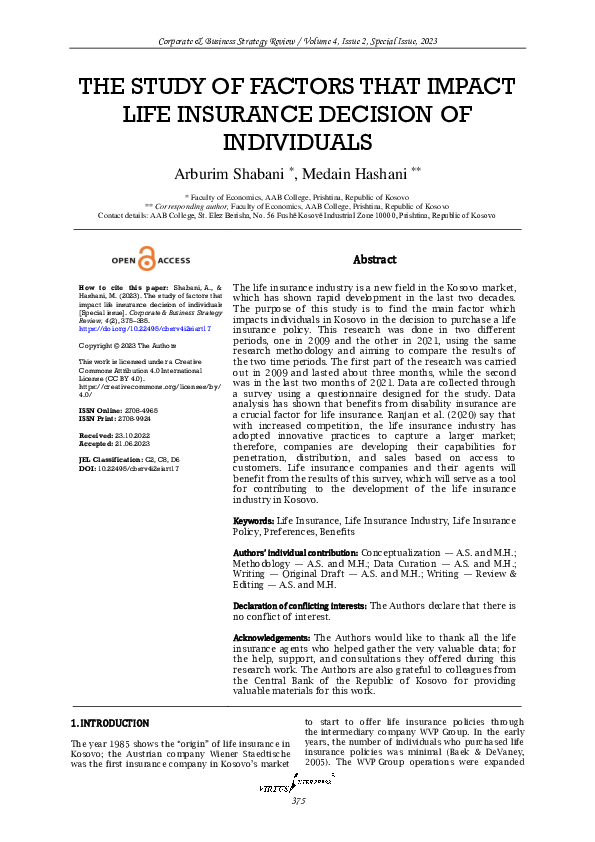 (PDF) The study of factors that impact life insurance decision of ...