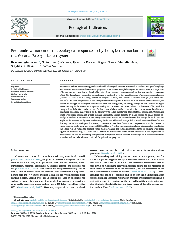 (PDF) Economic valuation of the ecological response to hydrologic ...